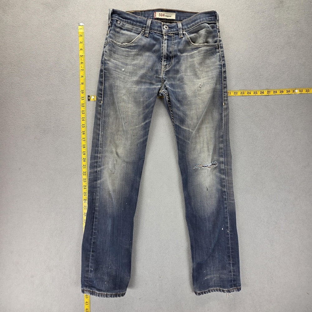 Vintage Levis 504 Jeans Mens 31x32 Blue Straight Engineered Thrashed‎ Honeycomb